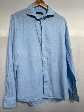 Martinique Men's Light Blue 100% Linen Casual Button-Down Shirt